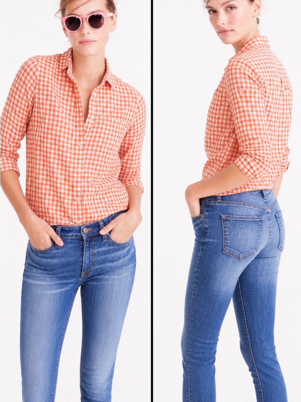 J. Crew Orange Gingham Button-Down Shirt 00P